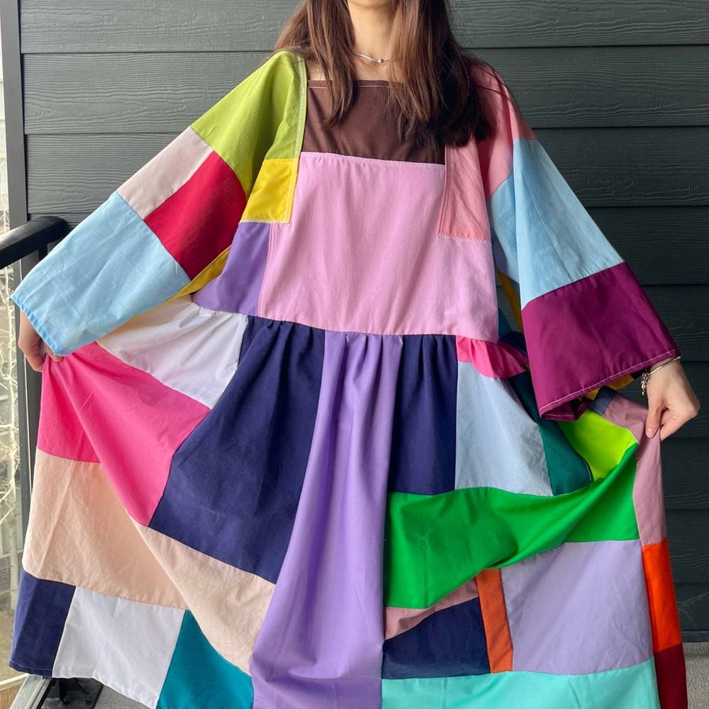 Handmade Quilted Patchwork Colorblock Dress SKU 04116